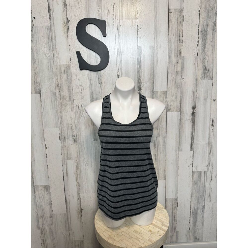 Champion Gray & Black Striped Racerback Tank Top Women’s Small Athletic Stretch - Picture 2 of 7